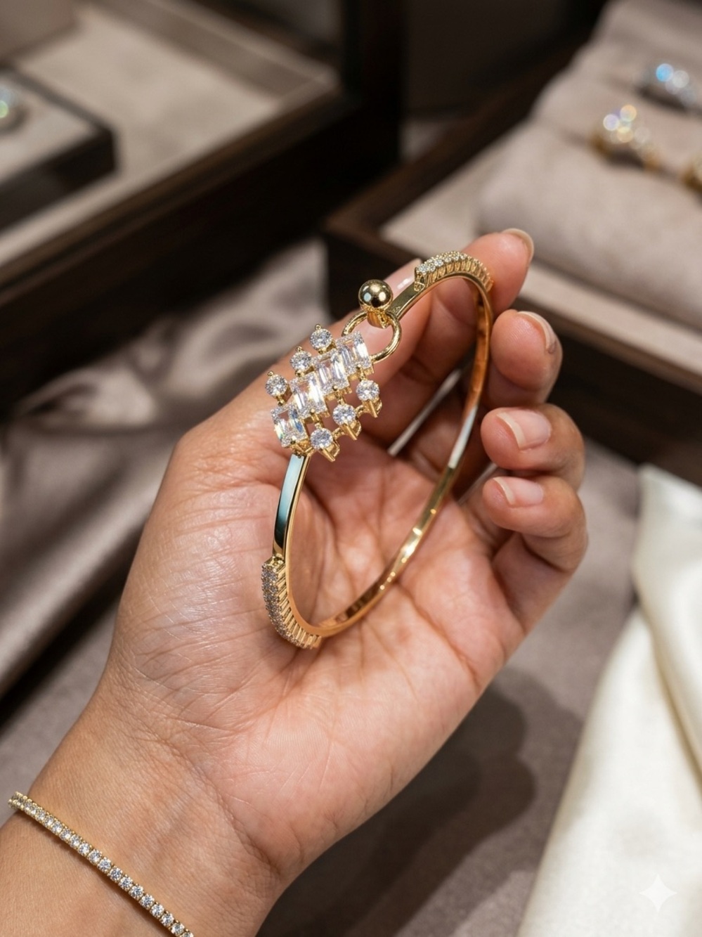 14k Gold - Filled Cubic Zirconia Cluster Hinged Bangle